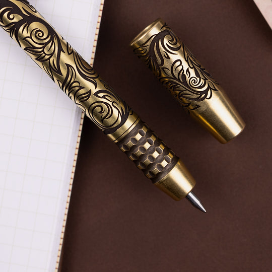 Brass TechLiner Grid Pen -- Scroll LE (Tumbled)