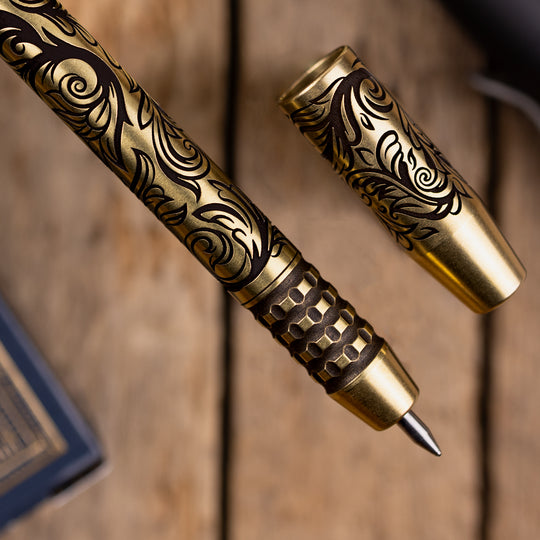 Brass TechLiner Grid Pen -- Scroll LE (Tumbled)