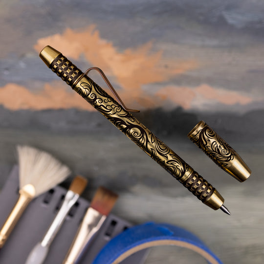 Brass TechLiner Grid Pen -- Scroll LE (Tumbled)