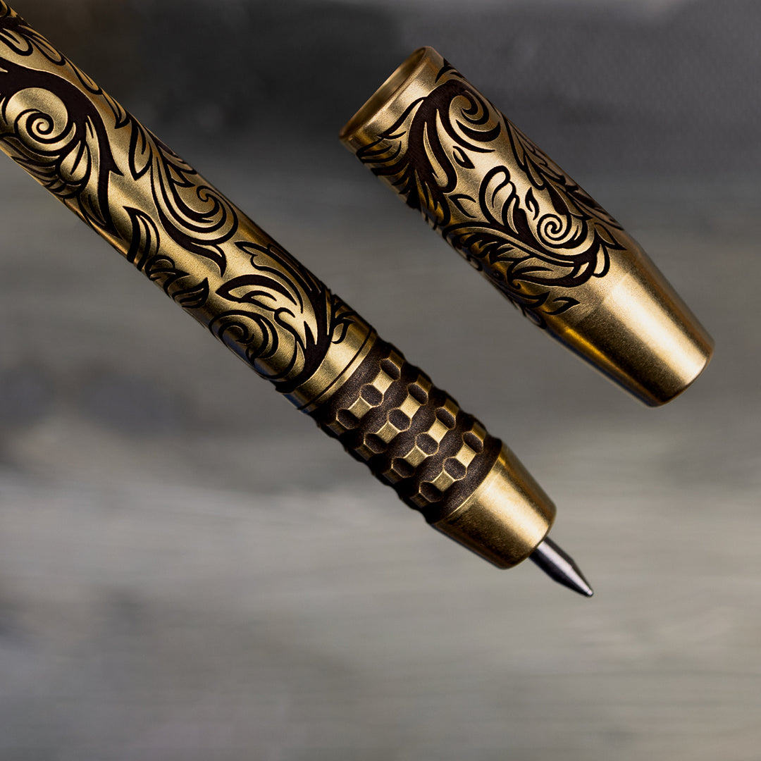 Brass TechLiner Grid Pen -- Scroll LE (Tumbled)