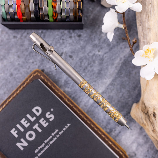 Titanium BoltLiner Grid Pen -- Gold Enamel Ethereal LE (Burnished)