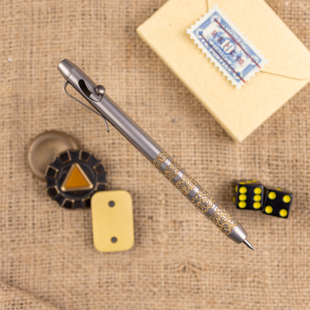 Titanium BoltLiner Grid Pen -- Gold Enamel Ethereal LE (Burnished)