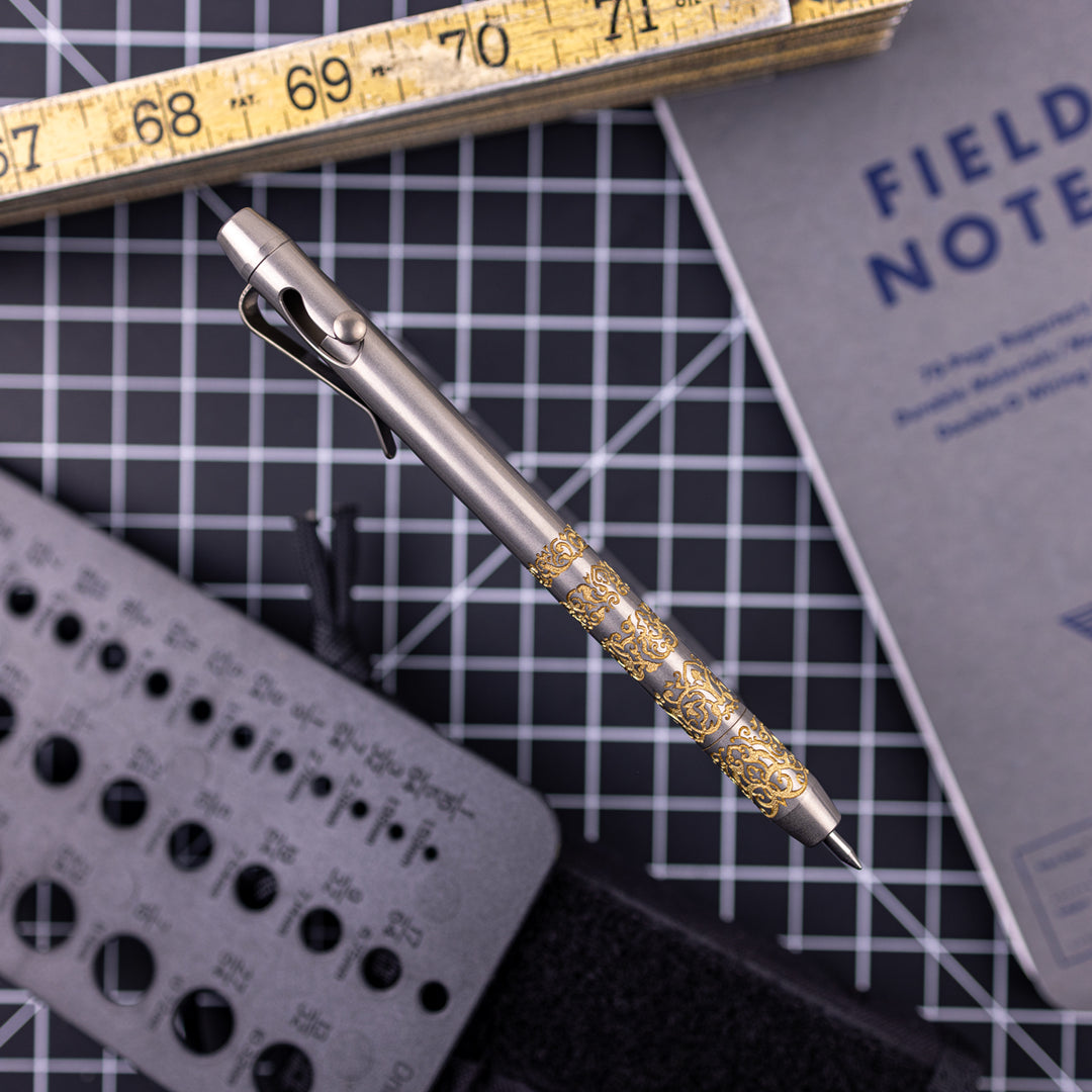 Titanium BoltLiner Grid Pen -- Gold Enamel Ethereal LE (Burnished)
