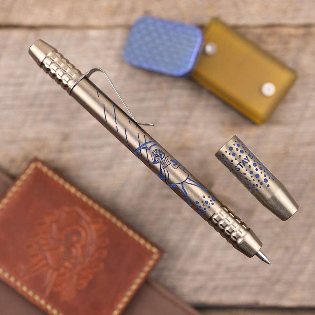 Titanium TechLiner Grid Pen -- Salt Girl LE (Blue/Gold Ano)