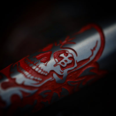 Titanium BoltLiner Fluted Pen -- Red Borka Skulls LE (Acid Etched)