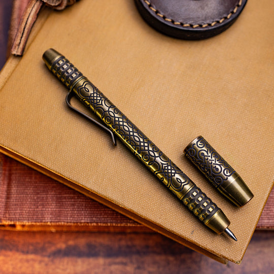 Brass TechLiner Grid Pen -- Celtic Clover (Tumbled)