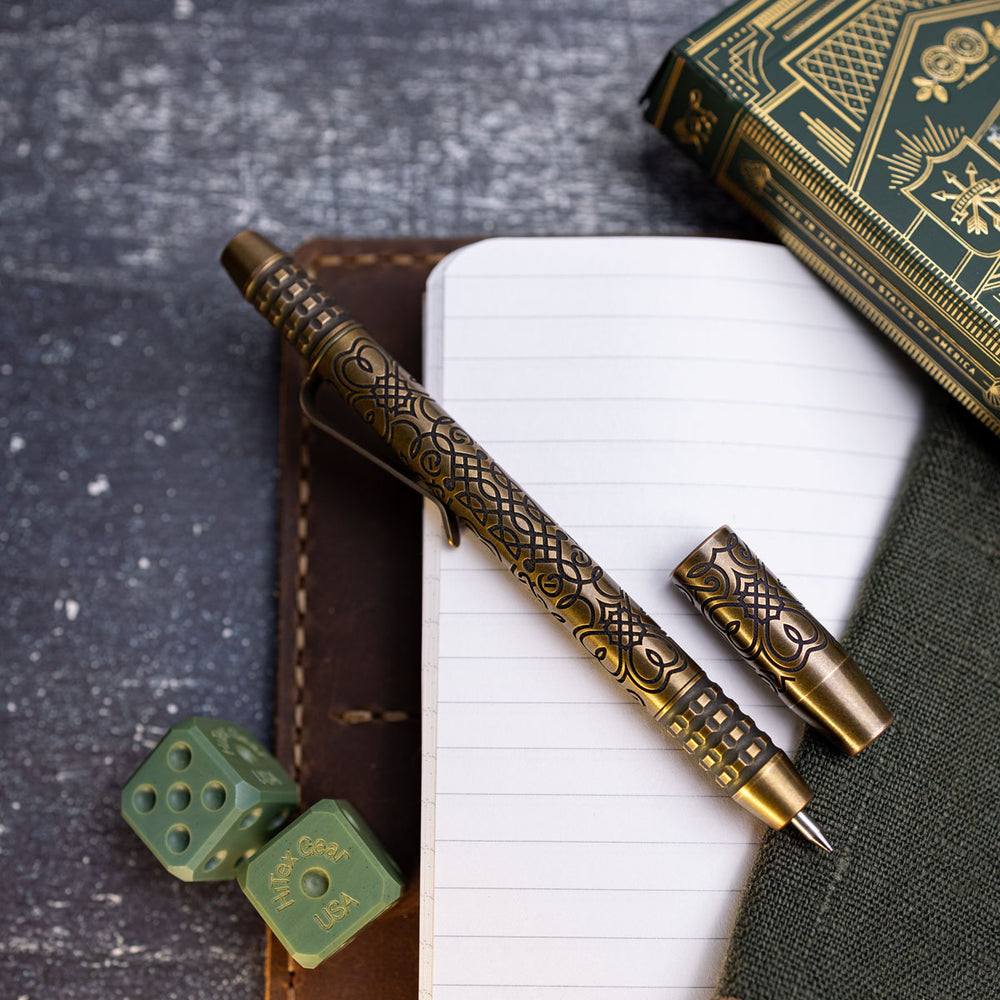 Brass TechLiner Grid Pen -- Celtic Clover (Tumbled)