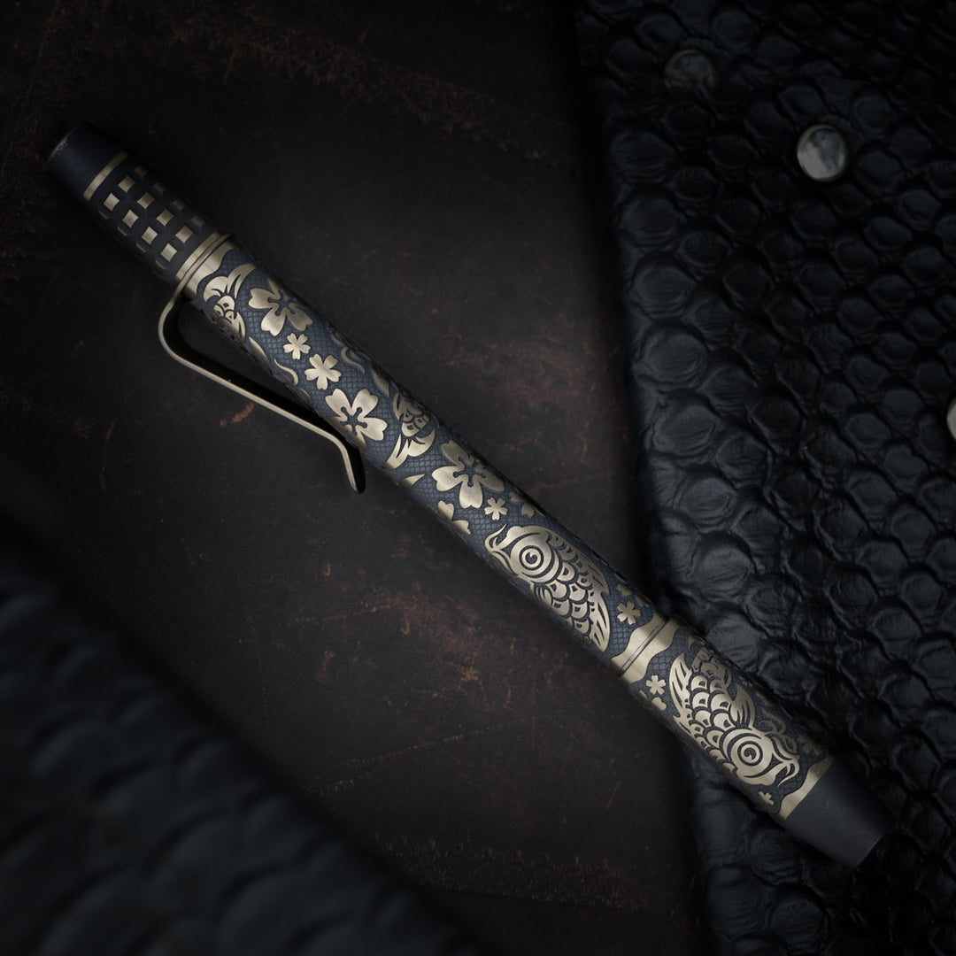 Titanium TechLiner Grid Pen --  Steel Flame Koi / Sakura (FallOut TRD / Bronze Ano)