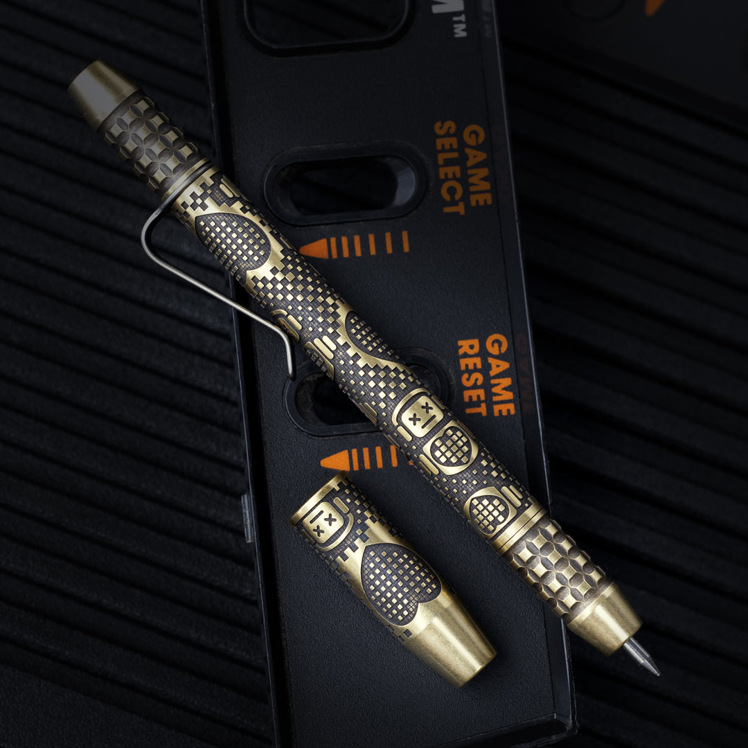 Brass TechLiner Grid Pen -- Inverse Robot Heart (Acid Washed)