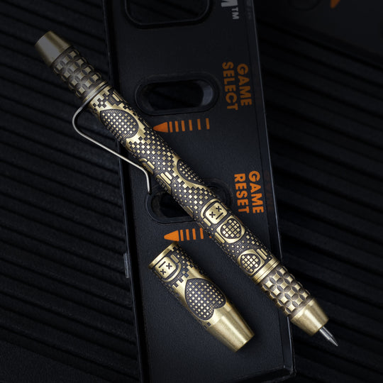 Brass TechLiner Grid Pen -- Inverse Robot Heart (Acid Washed)