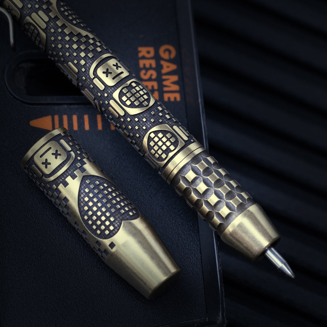 Brass TechLiner Grid Pen -- Inverse Robot Heart (Acid Washed)