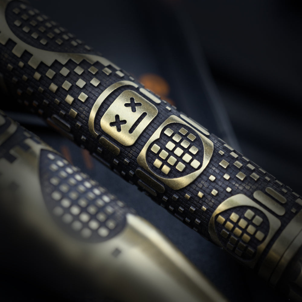 Brass TechLiner Grid Pen -- Inverse Robot Heart (Acid Washed)