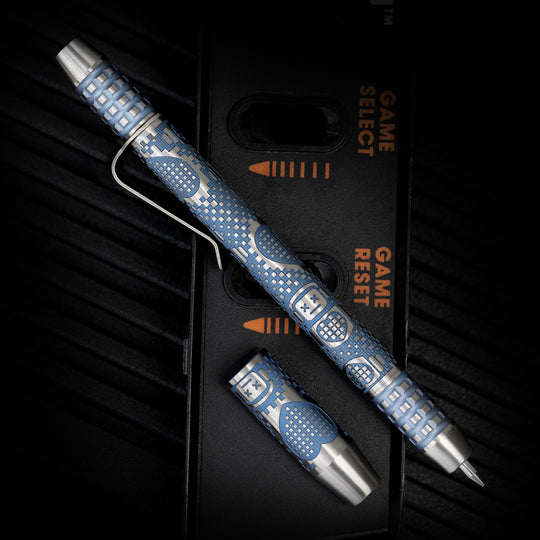 Titanium TechLiner Grid Pen -- Inverse Robot Heart (Blue Ano / Hand Sanded)