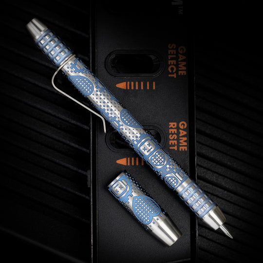 Titanium TechLiner Grid Pen -- Robot Heart (Blue Ano / Hand Sanded)