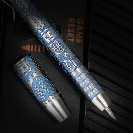 Titanium TechLiner Grid Pen -- Robot Heart (Blue Ano / Hand Sanded)