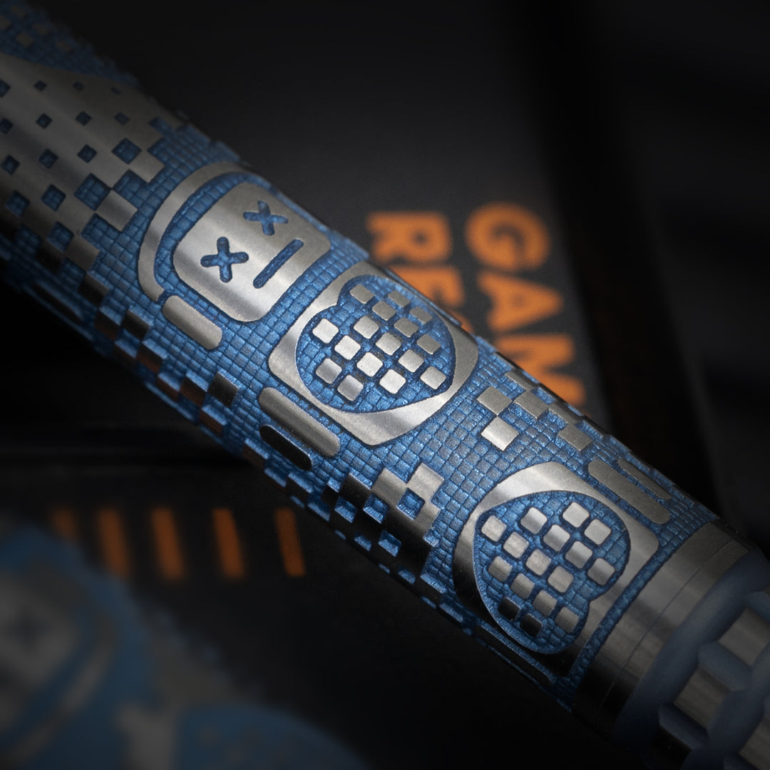 Titanium TechLiner Grid Pen -- Robot Heart (Blue Ano / Hand Sanded)