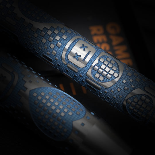 Titanium TechLiner Grid Pen -- Inverse Robot Heart (Blue Ano / Hand Sanded)