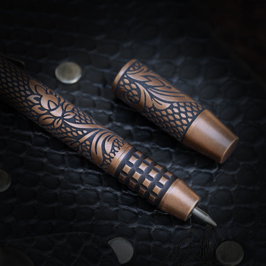 Copper TechLiner Grid Pen -- Checkered Paisley (Acid Washed)