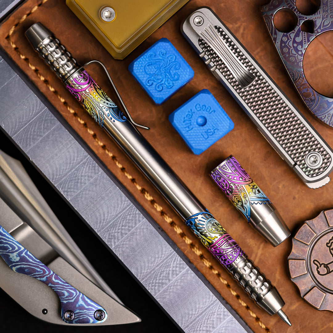 TechLiner Grid -- Rainbow Paisley Laser Engraved Titanium (Satin)