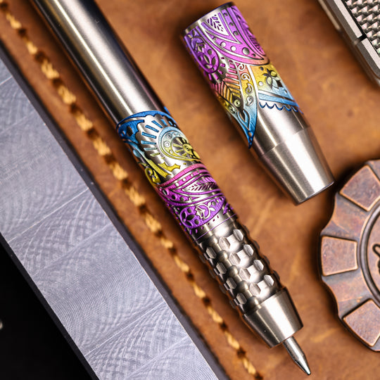 TechLiner Grid -- Rainbow Paisley Laser Engraved Titanium (Satin)