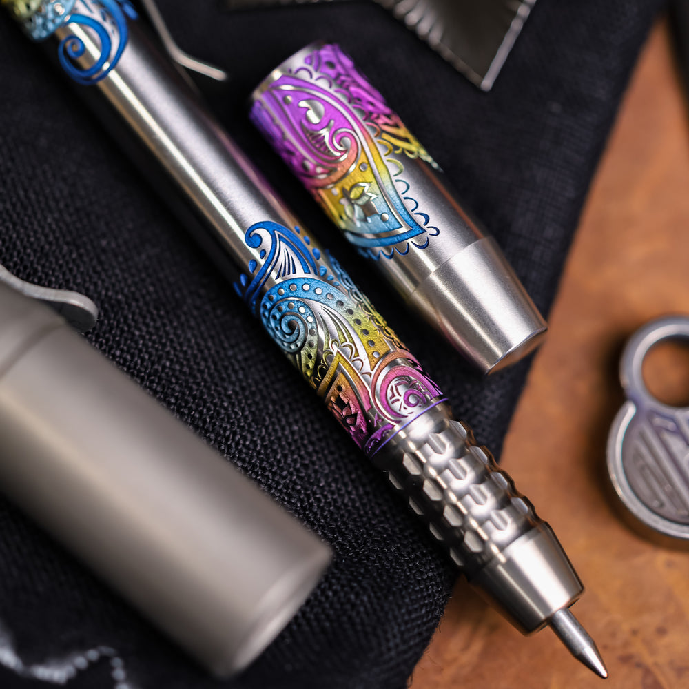 TechLiner Grid -- Rainbow Paisley Laser Engraved Titanium (Satin)