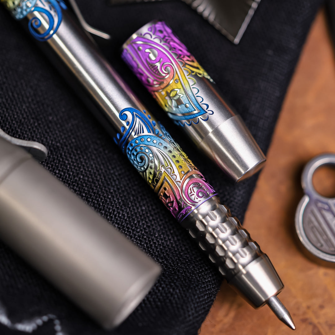 TechLiner Grid -- Rainbow Paisley Laser Engraved Titanium (Satin)