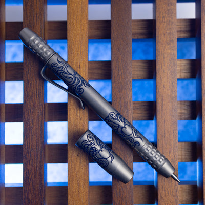Titanium TechLiner Grid Pen -- Navy Blue Kraken LE (Acid Etched & Tumbled)