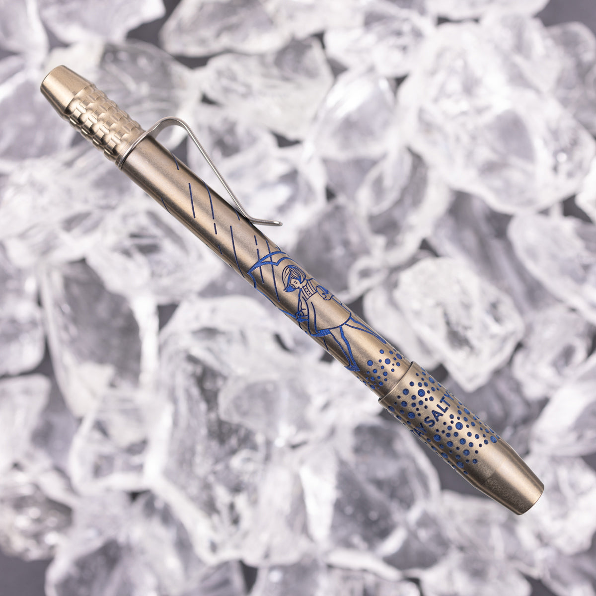 Titanium TechLiner Grid Pen -- Salt Girl LE (Blue/Gold Ano)