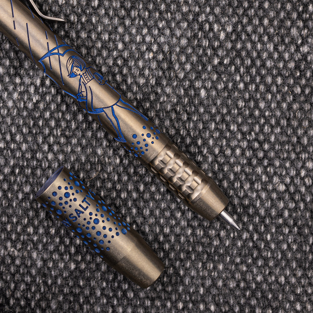Titanium TechLiner Grid Pen -- Salt Girl LE (Blue/Gold Ano)