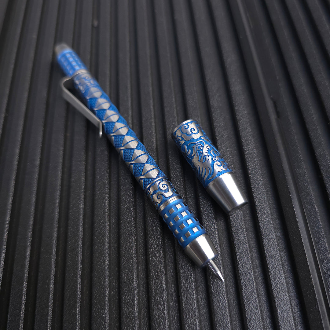 Titanium TechLiner Grid Pen -- Hanzō LE (Blue Ano / Hand Sanded)