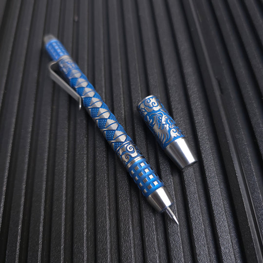 Titanium TechLiner Grid Pen -- Hanzō LE (Blue Ano / Hand Sanded)