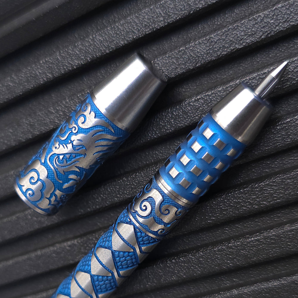Titanium TechLiner Grid Pen -- Hanzō LE (Blue Ano / Hand Sanded)