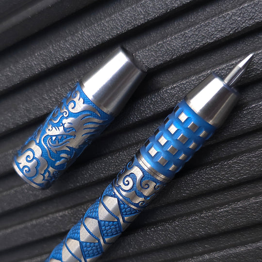 Titanium TechLiner Grid Pen -- Hanzō LE (Blue Ano / Hand Sanded)