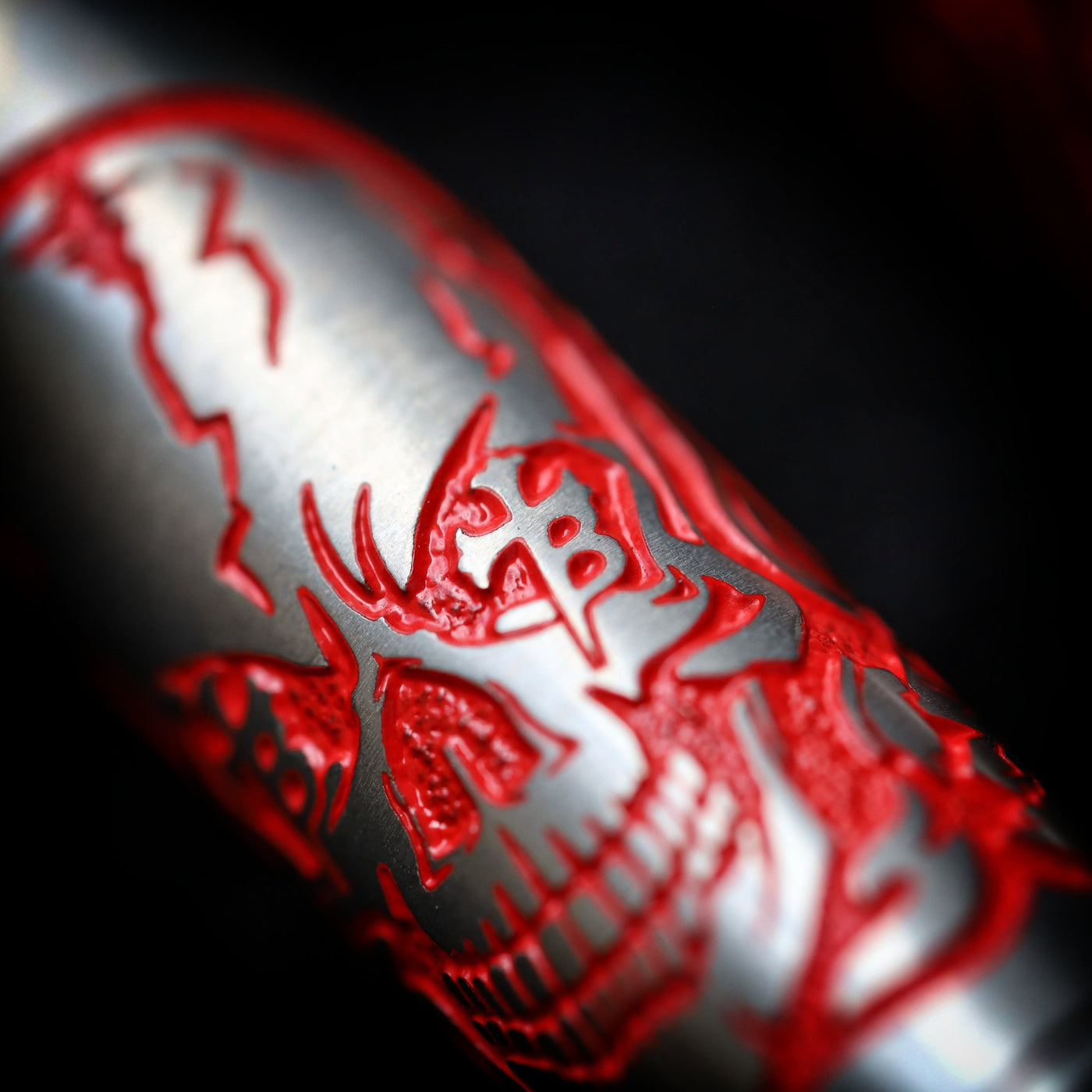 Titanium TechLiner Grid Pen -- Red Borka Skulls LE (Acid Etched & Burnished)