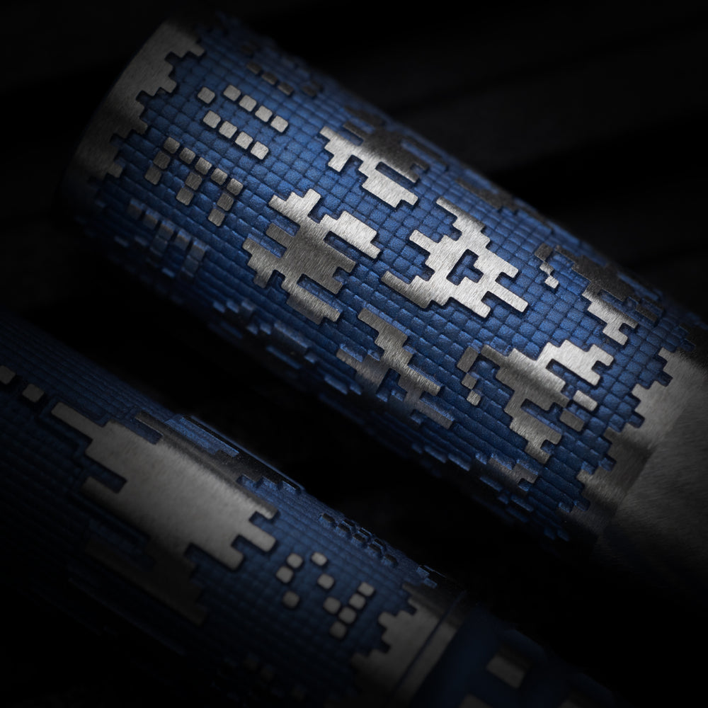 Titanium TechLiner Grid Pen --  Galaga LE (Blue Ano / Hand Sanded)