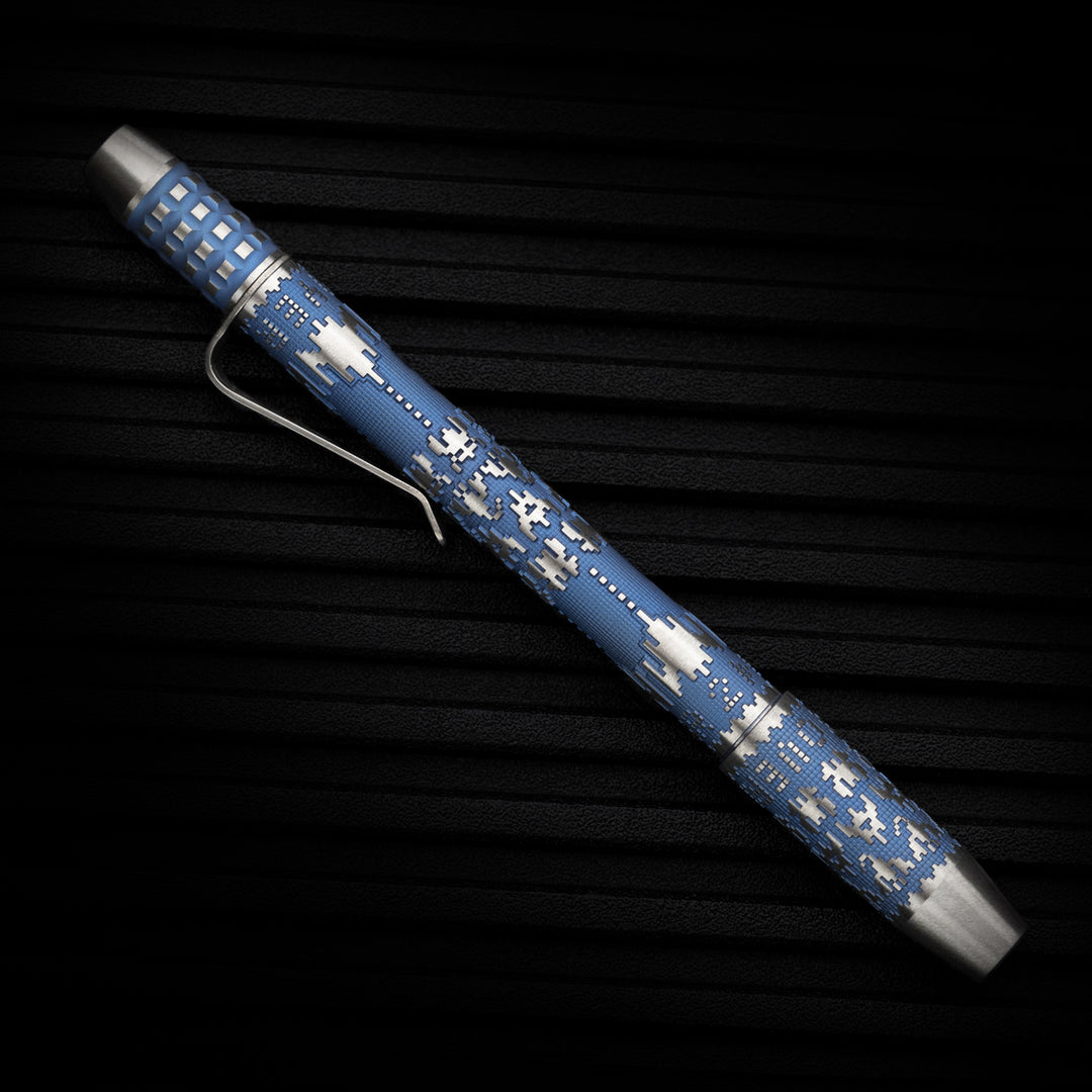 Titanium TechLiner Grid Pen --  Galaga LE (Blue Ano / Hand Sanded)