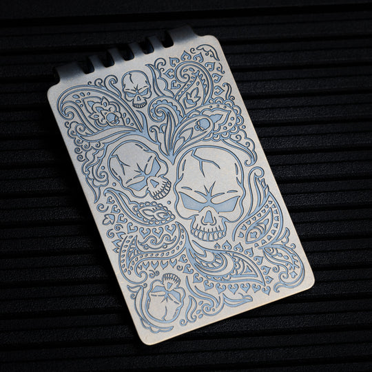 Minimalist Wallet LE Series -- Paisley Skull (Blue / Bronze Ano)
