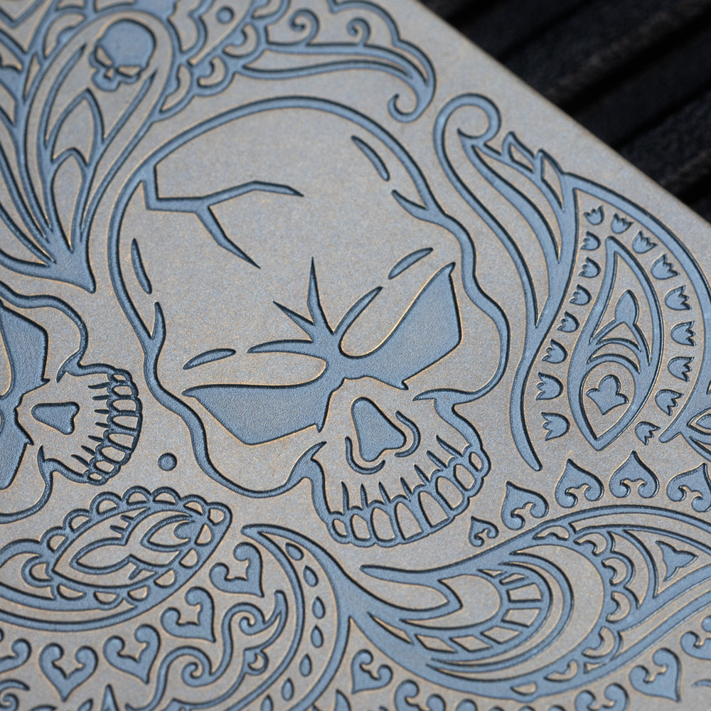 Minimalist Wallet LE Series -- Paisley Skull (Blue / Bronze Ano)