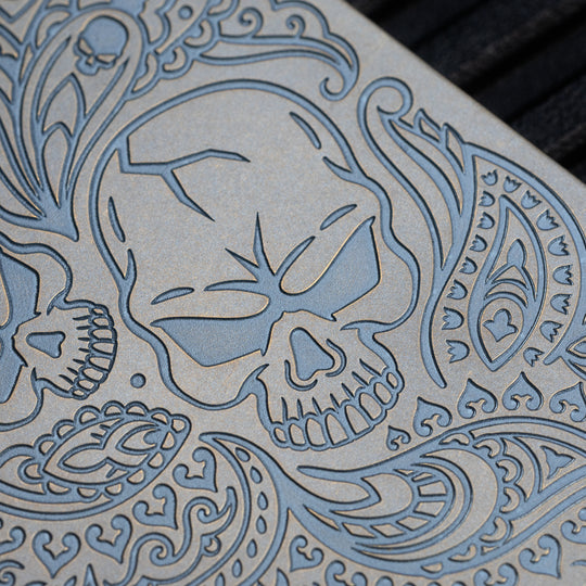 Minimalist Wallet LE Series -- Paisley Skull (Blue / Bronze Ano)