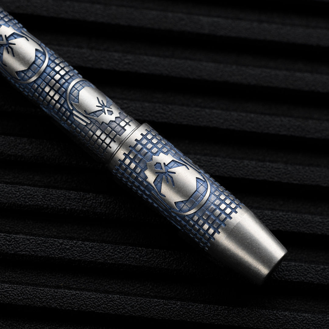Titanium TechLiner Grid Pen -- Ladetta (Blue / Hand Sanded)