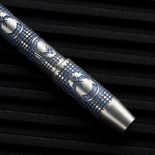 Titanium TechLiner Grid Pen -- Ladetta (Blue / Hand Sanded)