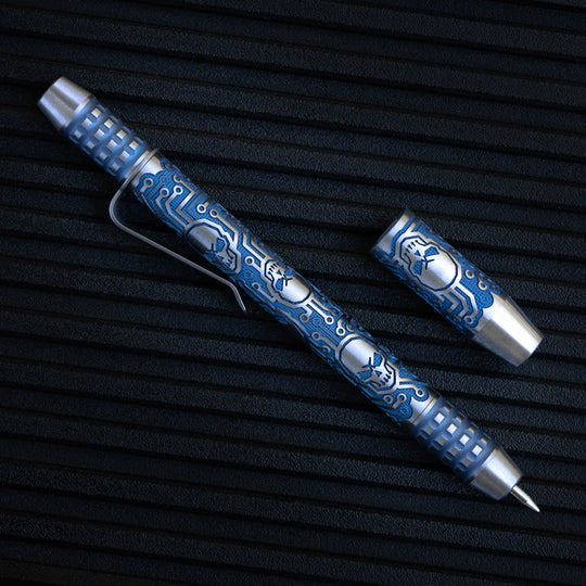 Titanium TechLiner Grid Pen --  Tech Pirate LE (Blue Ano / Hand Sanded)