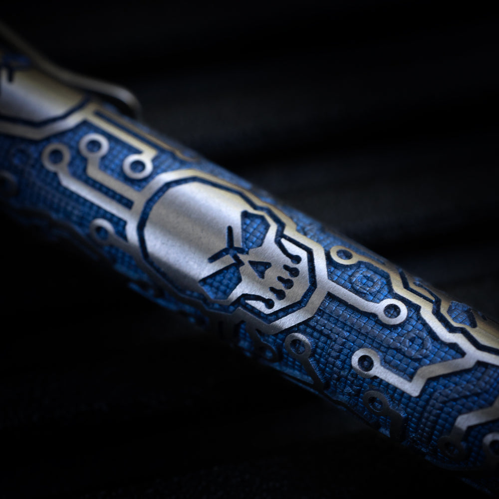Titanium TechLiner Grid Pen --  Tech Pirate LE (Blue Ano / Hand Sanded)