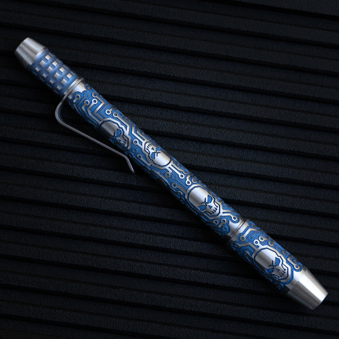 Titanium TechLiner Grid Pen --  Tech Pirate LE (Blue Ano / Hand Sanded)