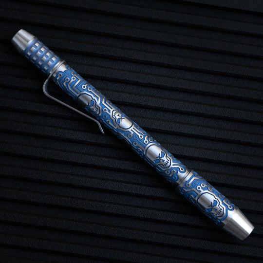 Titanium TechLiner Grid Pen --  Tech Pirate LE (Blue Ano / Hand Sanded)