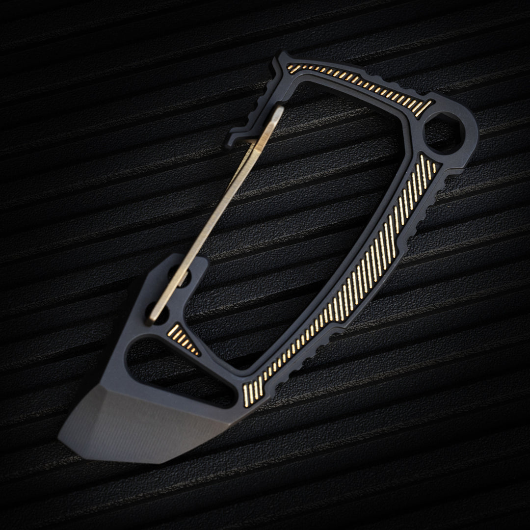 Titanium Bond-Vox HALO Carabiner -- Dark Deco v1 (Matte TRD / Laser Gold)