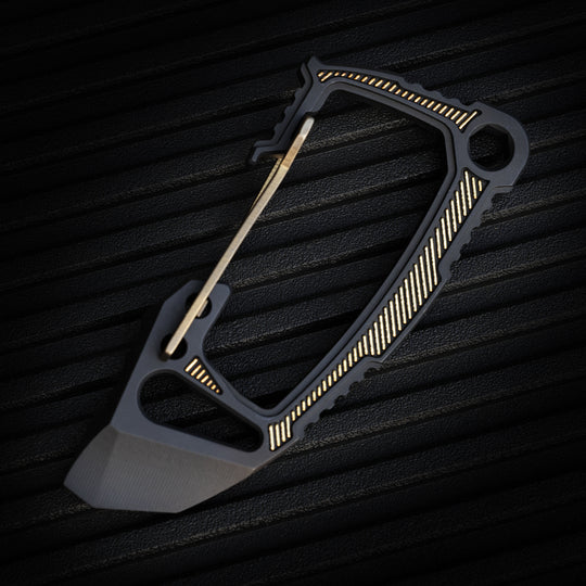 Titanium Bond-Vox HALO Carabiner -- Dark Deco v1 (Matte TRD / Laser Gold)