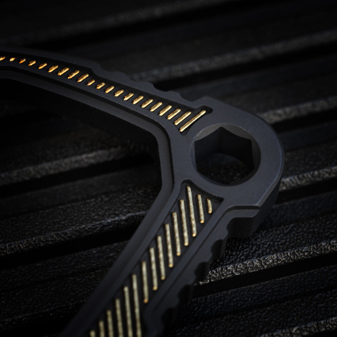 Titanium Bond-Vox HALO Carabiner -- Dark Deco v1 (Matte TRD / Laser Gold)