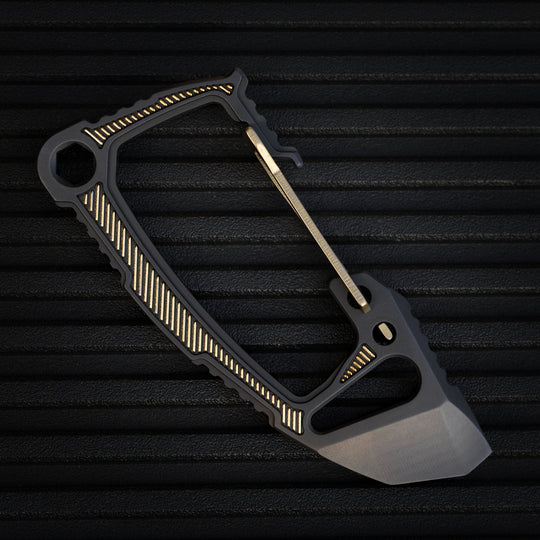 Titanium Bond-Vox HALO Carabiner -- Dark Deco v1 (Matte TRD / Laser Gold)