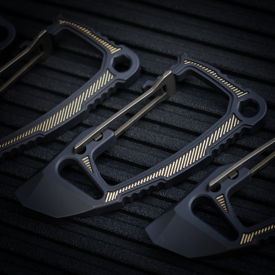 Titanium Bond-Vox HALO Carabiner -- Dark Deco v1 (Matte TRD / Laser Gold)